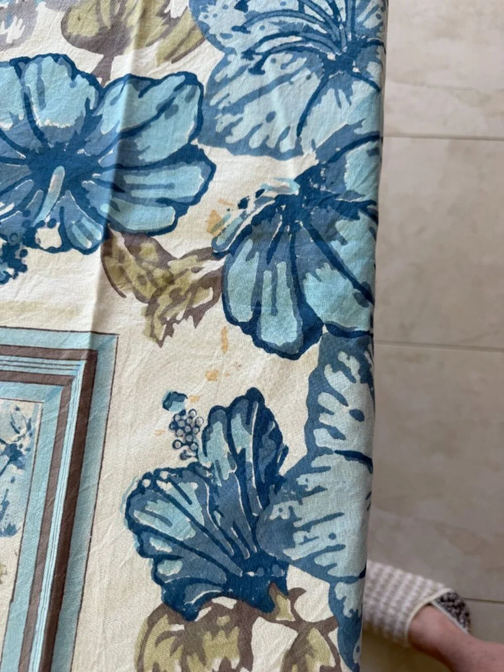 Vintage Couleur Nature by Bruno Lamy Tablecloth 59x59 Blue Hibiscus Hand Block